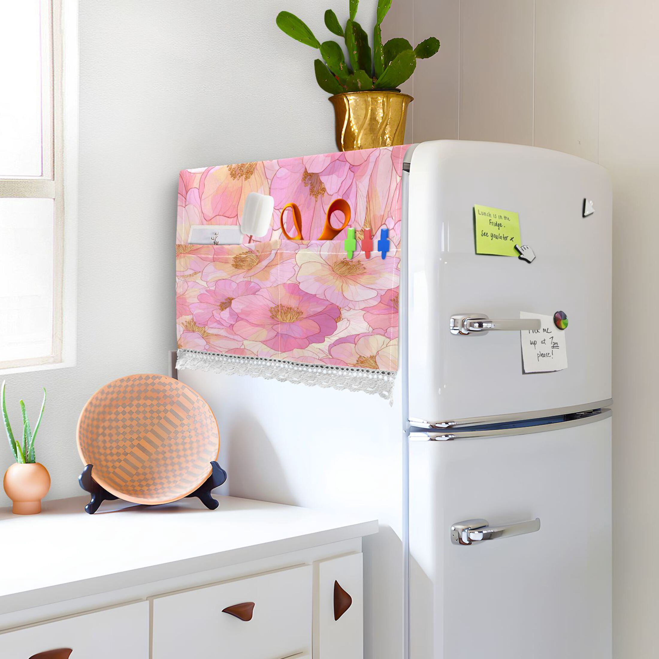Wobogo Pink Camellia Washing Machine Cover Dustproof Washer Dryer Cover Waterproof Laundry Room Decorative Protector