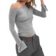 thumbnail image 2 of Tops de Larga con Hombros Descubiertos para Mujer, Camisa de Cuello Vuelto para Salir en Otoño Gris M, 2 of 8