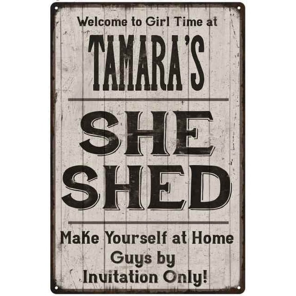 TAMARA'S She Shed Sign Lady Cave Gift 8 x 12 High Gloss Metal 208120082232