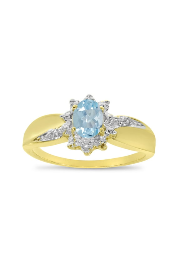 10k Yellow Gold Oval Aquamarine And Diamond Ring