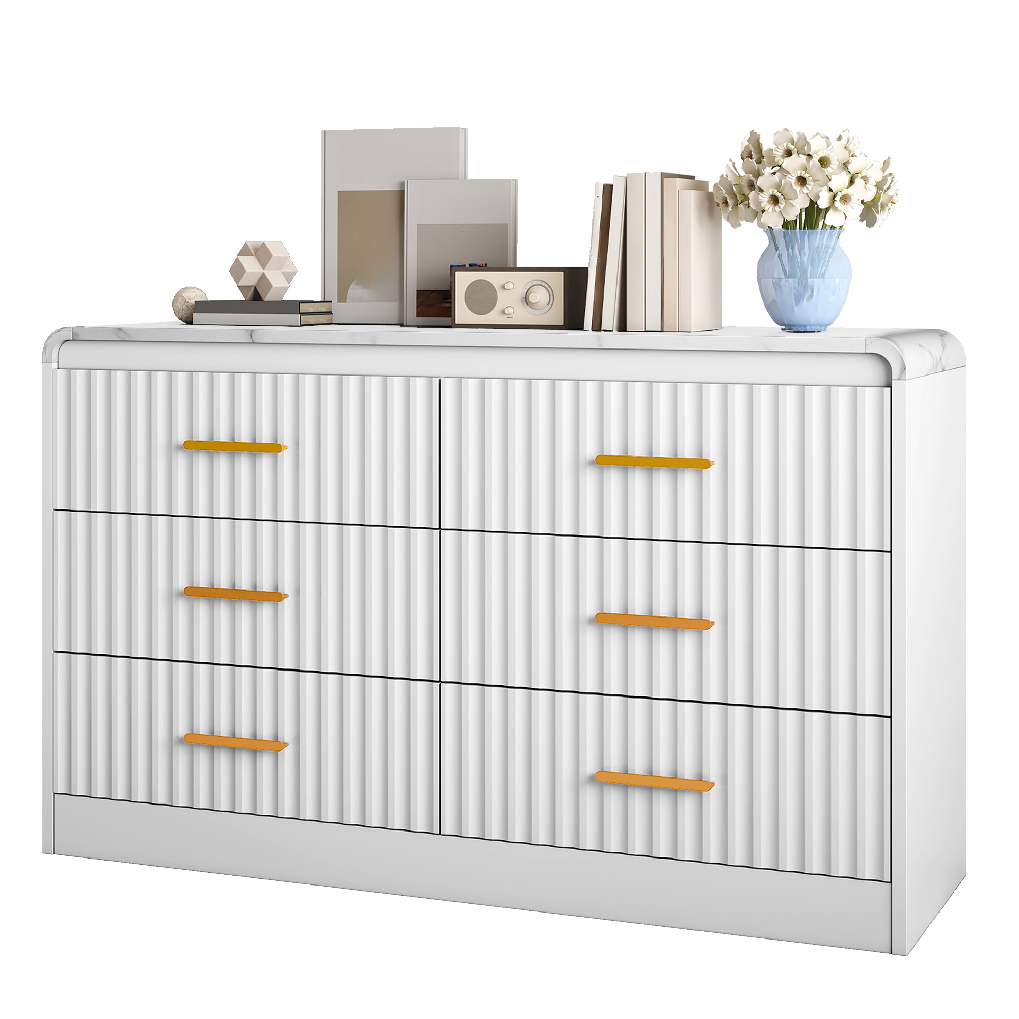 Uforic Chest of Drawers for Living Room, , or Entryway, Sturdy Fluted Dresser with 6 Drawers, White