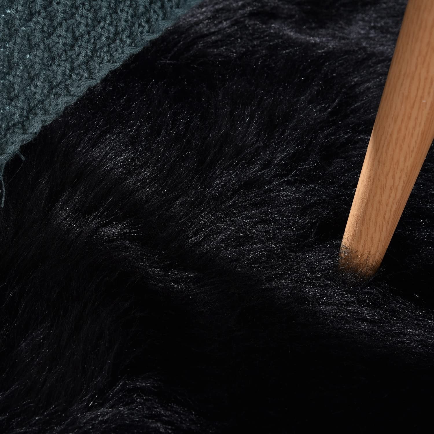 ORINOVA Black Washable Fluffy Area Rugs For Bedroom Shaggy Faux Sheepskin Fuzzy Fur Carpet For Living Room Hallway Nursery Rugs Runner 2x6