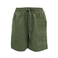 thumbnail image 5 of YVNAURA Women's Casual High Waist Shorts with Pockets Elastic Drawstring Loose Fit Wide Leg Summer Cotton Beach Travel Lounge Shorts,Green,L, 5 of 5