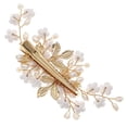 thumbnail image 3 of MIALLO White Polymer Clay Flower Hair Clip, Golden Metal Leaf Headpiece with Rhinestone Accents, Delicate Hairpiece for Women Girls Brides, 3 of 8