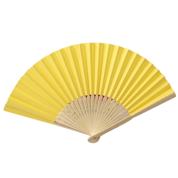 Hand Folding Fan, Solid Yellow Paper Handheld Fan, Lightweight Bamboo Rib Folding Fan, 1 Piece Plain Yellow Decorative Fan, Smooth Foldable Design for Personal Cooling, Wedding