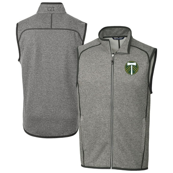 Men's-Cutter & Buck  Heather Gray Portland Timbers Mainsail Sweater-Knit Full-Zip Vest