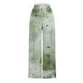thumbnail image 4 of CQONEPT Women's Printed Pants Elastic Waist Wide Leg Pants Drawstring Comfortable Loose Lounge Fashion Pants Green L, 4 of 4