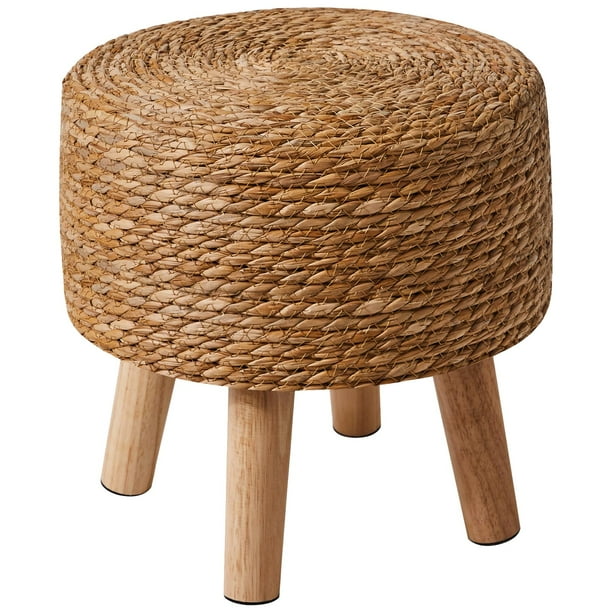 Taburete otomano YMYNY de hierba marina natural, tejido a mano, 32 cm