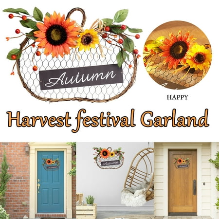 

WOXINDA Wooden Iron Sunflower Garland Autumn Sign LED Mesh Pendant Home Decor