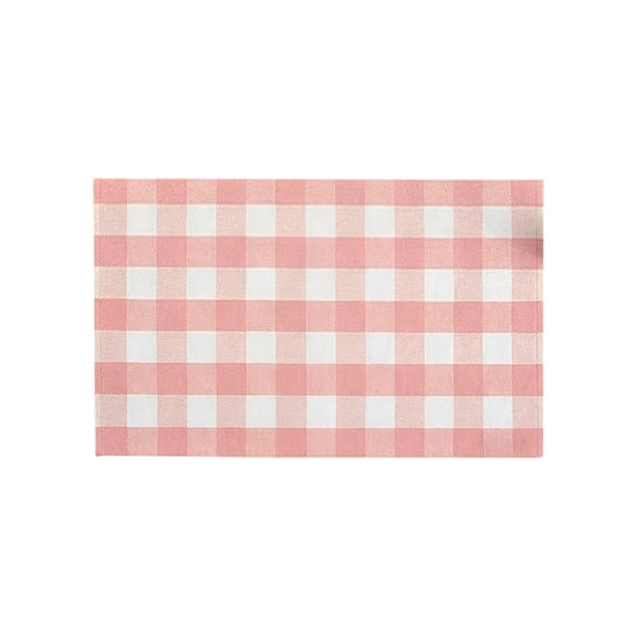 Cotton Buffalo Plaid Rug, Outdoor Rug Front Door Decorative Mat, Washable Layered Door Mats Rug for Front Porch, Entryway, Patio Pink