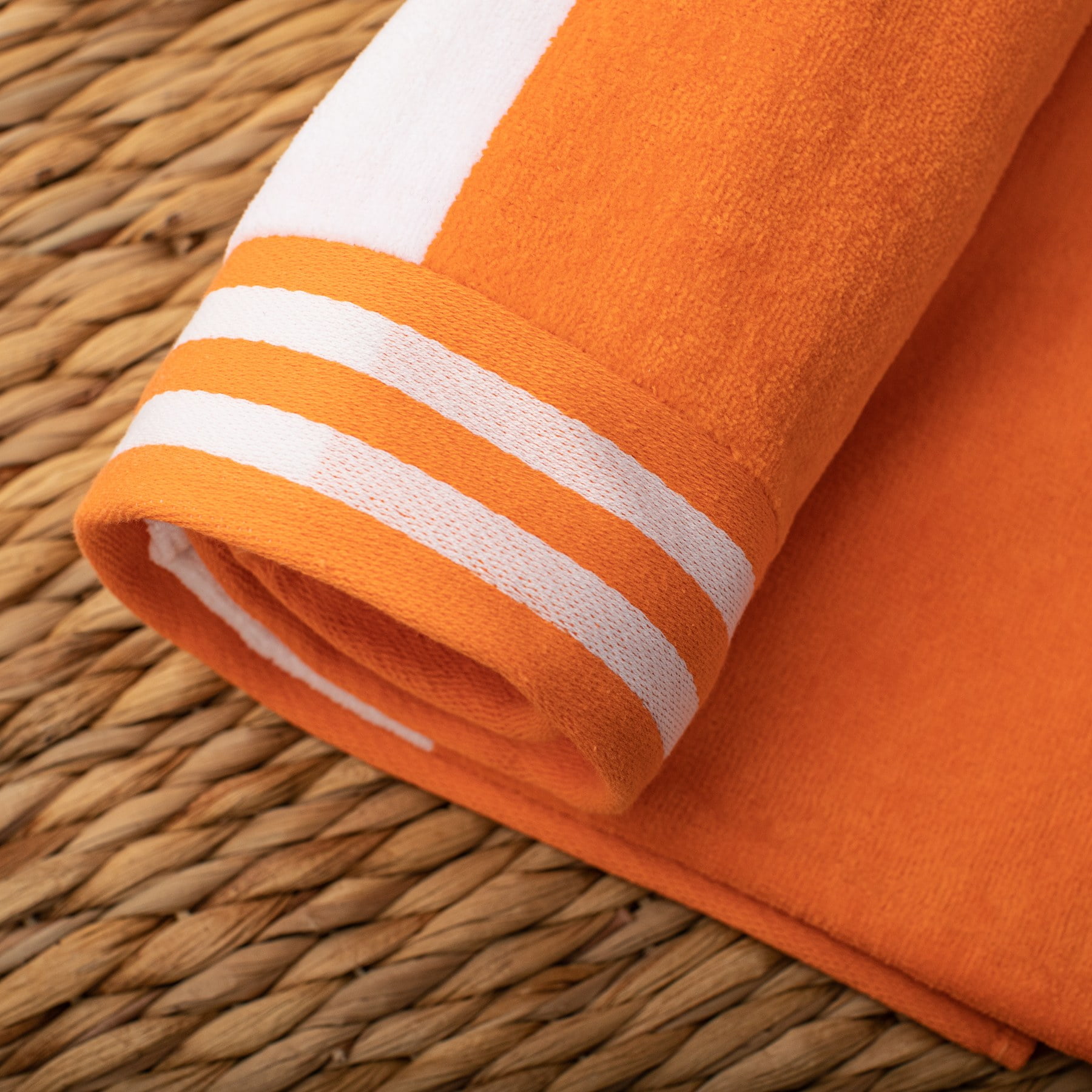 Superior Cabana Striped 2-Piece Oversized Cotton Beach Towel Set, Orange