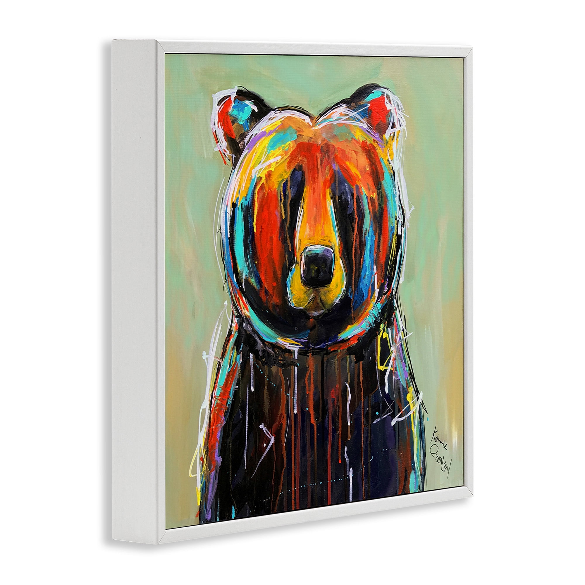 Stupell Industries Abstract Colorful Painted Black Bear Animals & Insects Painting White Framed Art Print Wall Art, 24 x 24