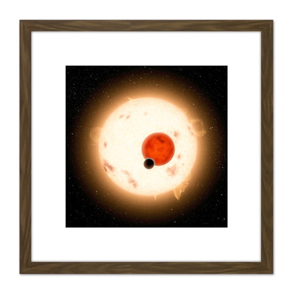 Space NASA Planet Kepler-16 Red Dwarf Star Illustration 8X8 Inch Square Wooden Framed Wall Art Print Picture with Mount