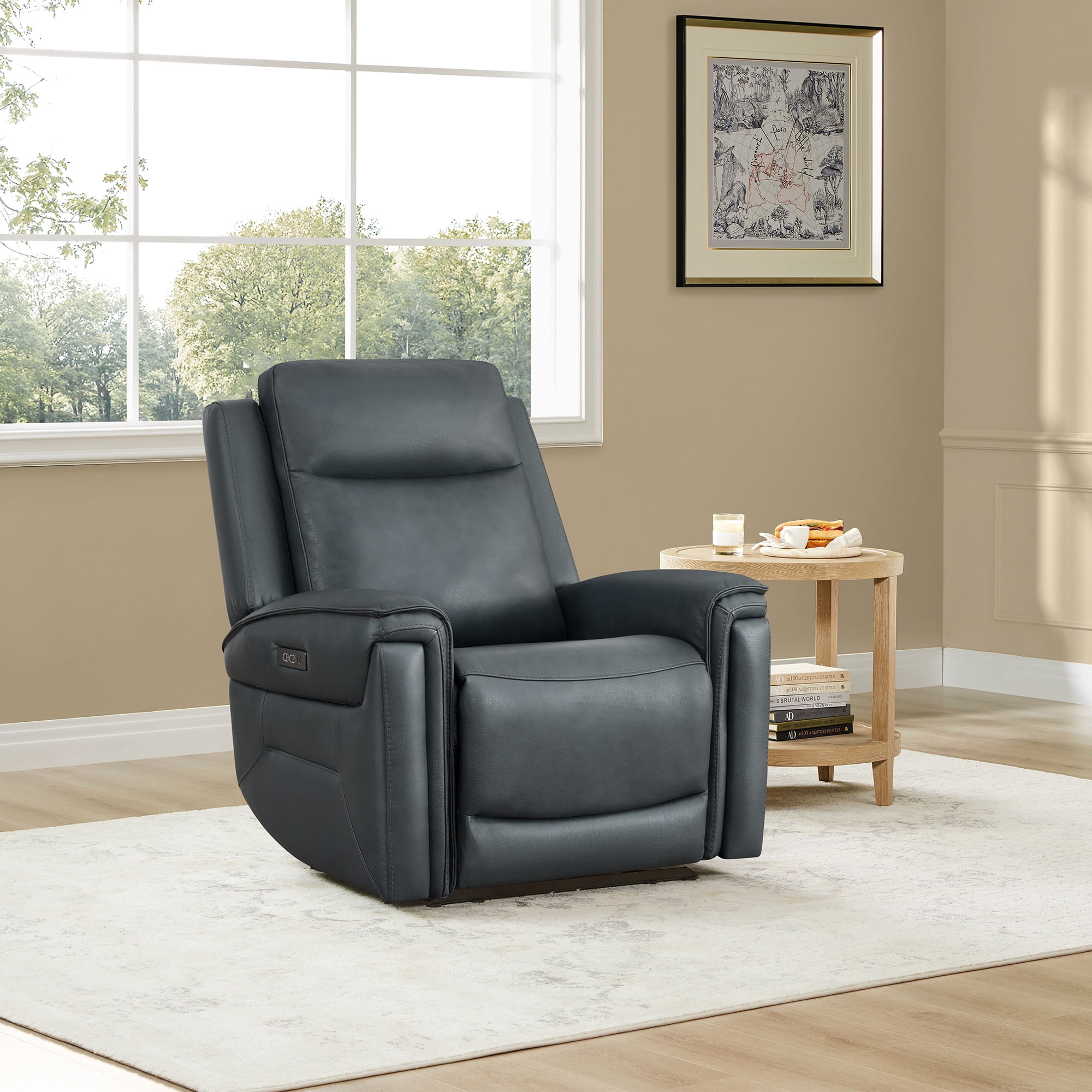ReNest Dual Motor Power Recliner with Super Zero-Gravity Mode, Top-Grain Leather, USB and Type-C Charging,Navy