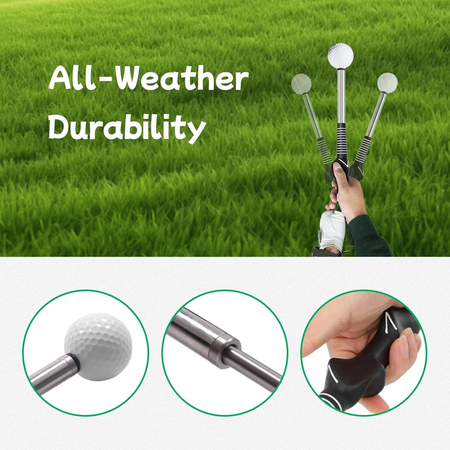 Golf Grip Trainer - Retractable Swing Training Rod with Ergonomic Golf Training Grip for Beginners & Brofessional