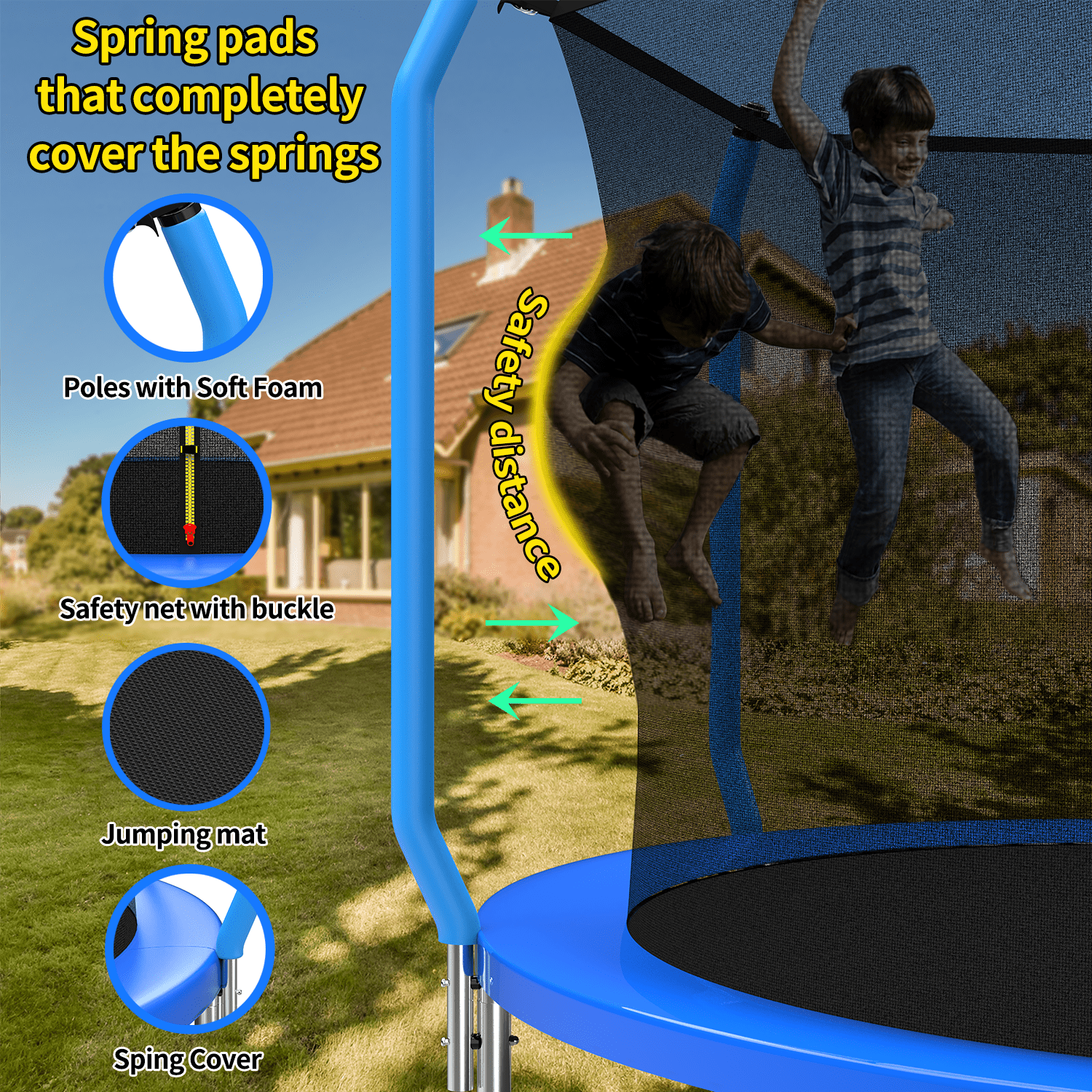 Mersco 10FT Trampoline with Enclosure Net,Swing Set, Outdoor Trampoline with Basketball Hoop for Kid,Jumping Trampoline with Swing Set for Backyard,Birthday and Holiday Gifts for Kids,Blue