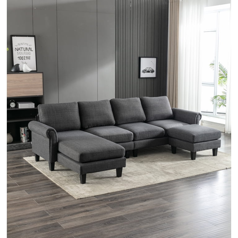 Charcoal Living Room L Shaped Couch Cubic Right Corner Studio Sofa