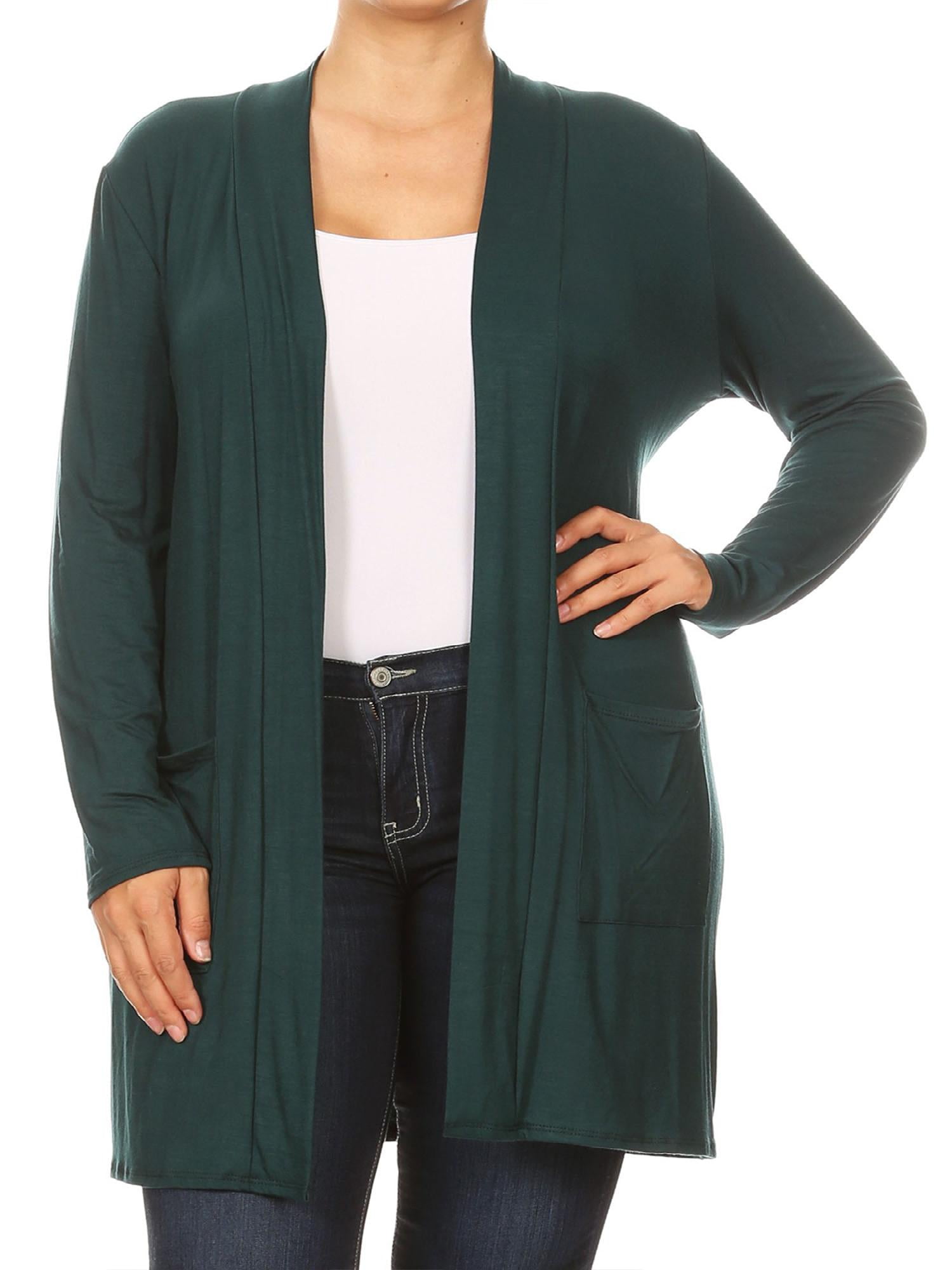 Women's Solid Casual Plus Size Pockets Knit Duster Cardigan Sweater/Made in USA
