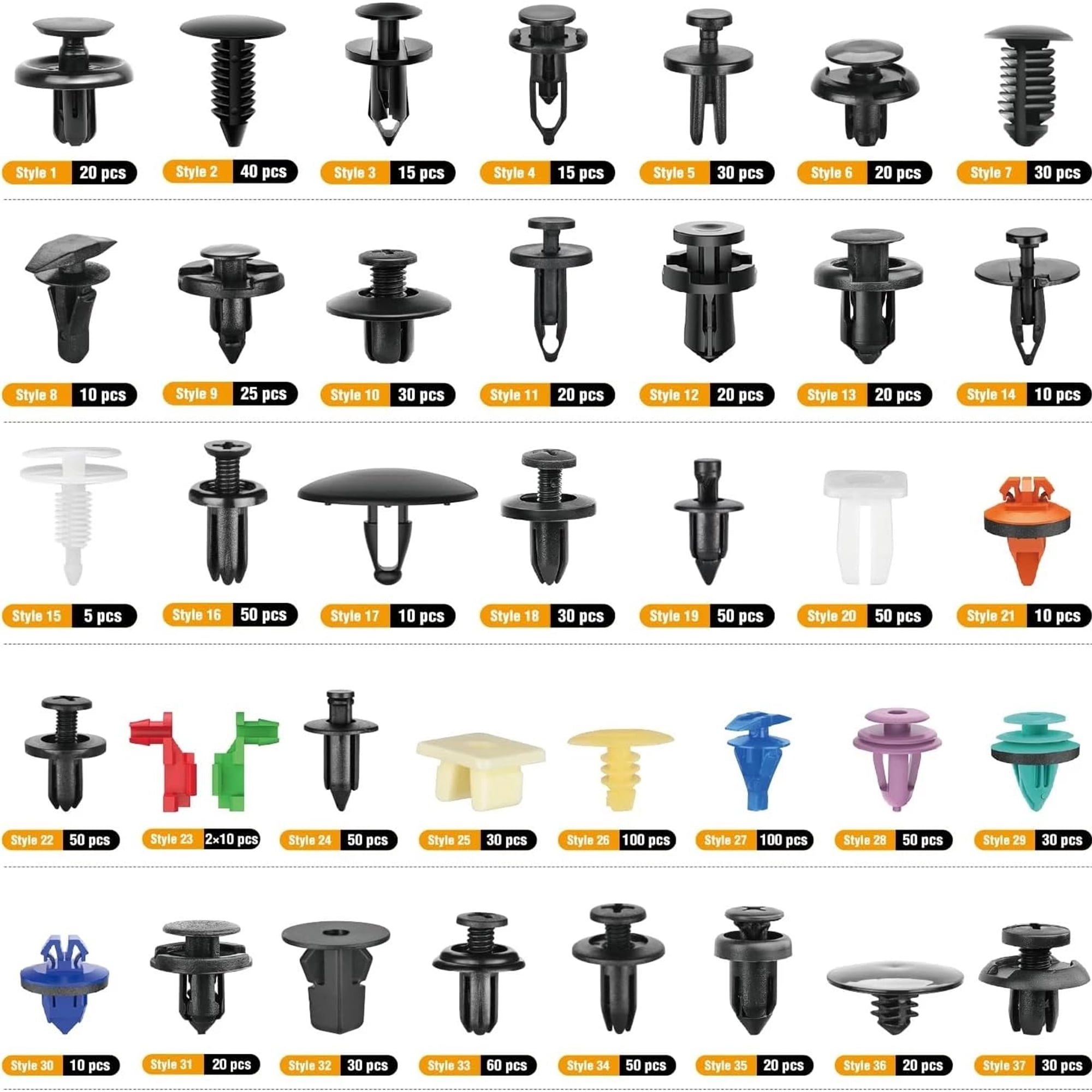 1295PCS Universal Car Bumper Retainer Clips Kit – Auto Plastic Push Rivets & Fasteners Assortment, Door Trim Panel and Fender Clips for GM, Ford, Toyota, Honda & Chrysler