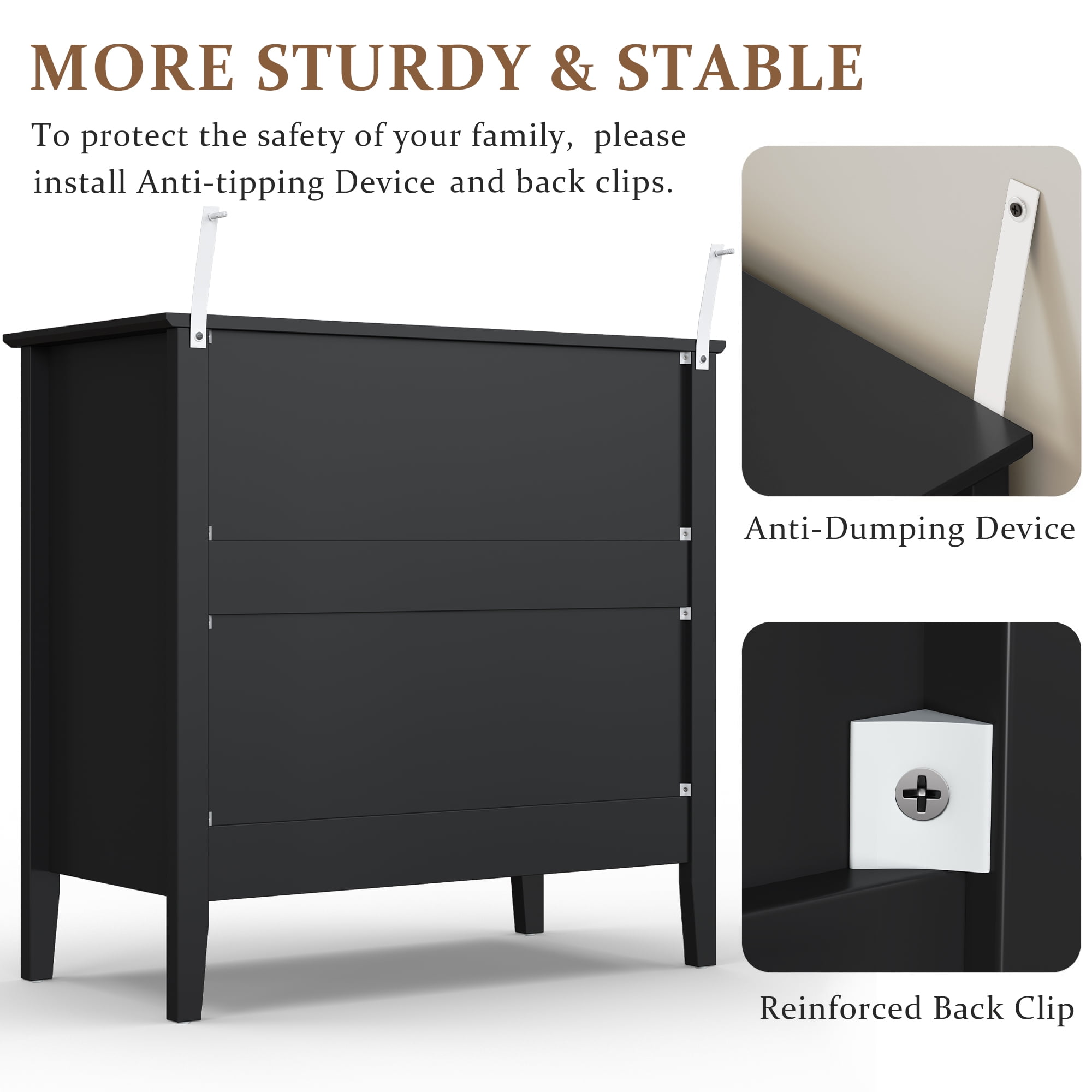 Mayincolor 3-Drawer Fluted Dresser Set of 2, Modern Wood Storage for Bedroom or Living Room, Black