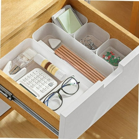 Topboutique Drawer Organizer Tray,Stackable Drawer Organizer,Desk Drawer Dividers,Cosmetic Makeup Trays,Plastic Storage Bins for Makeup, Kitchen Utensils, Jewelries, Medicine, Gadgets,Set of 5