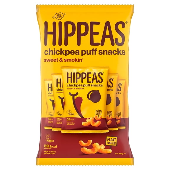 Hippeas Sweet & Smokin' Chickpea Puff Snacks 5 Pack 15g, Imported from Britain