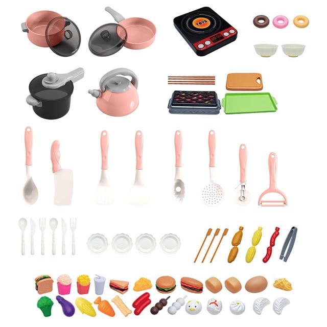 Fesfesfes Kids Play Kitchen Set Toy with Pretend Cutting Features Realistic Dishes Utensils and Cookware Educational Fun for Toddlers and Children Supporting