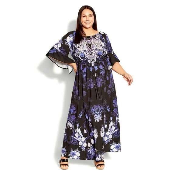 Avenue Women's Plus Size Getaway Beaded Off Shoulder Relaxed Fit Maxi Dress