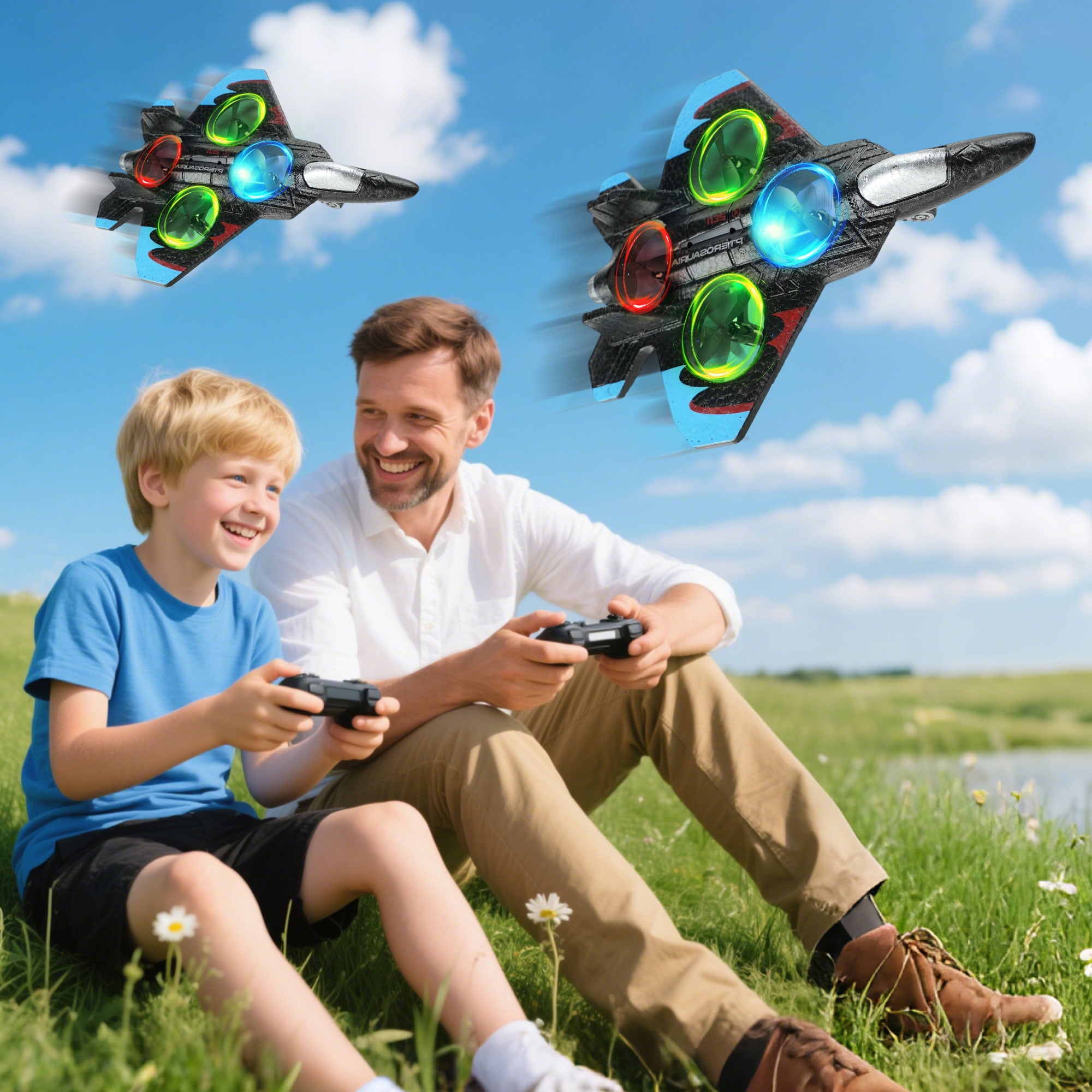 JUGAAD LIFE Foam Drone RC Plane for Kids Adults, 2.4GHZ Remote Control Airplane Fighter Jet Toys for Boys and Beginners, 360° Aircraft Plane with Light
