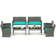 thumbnail image 2 of Costway 8 PCS Patio Conversation Set with Seat Cushions & Tempered Glass Tabletop, Outdoor Turquoise + Gray, 2 of 10