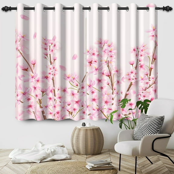 Nanqianyi Cherry Blossom Pink Blackout Curtains Set of 2, 42"W x 84"L, Bedroom Window Living Room Decoration