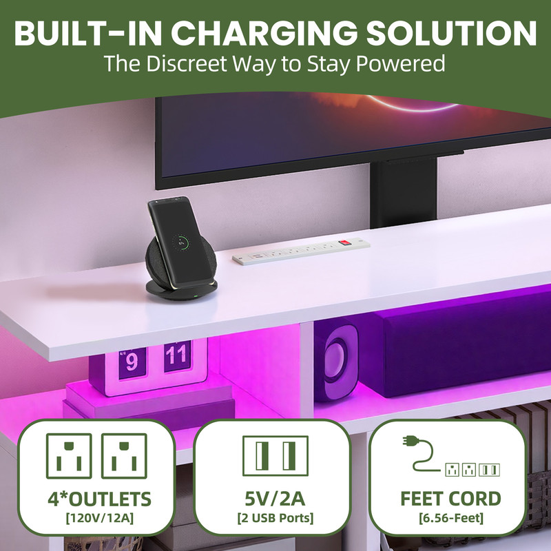 Uforic TV Stand with Mount, Power Outlets & LED, Entertainment Center for Up to 65" TV for Living Room, White