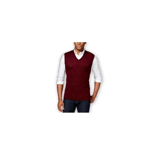 Club Room Gilet en Mérinos Texturé à Losanges pour Hommes, Rouge, Grand & Long, XLT