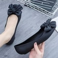 thumbnail image 6 of XIMIN Women's Slip On Shoes Solid Color Foldable Round Toe Cute Bow Trim Bowknot Ballerina Shoes Leather Comfort Flats Wedding Dress Shoes, 6 of 7