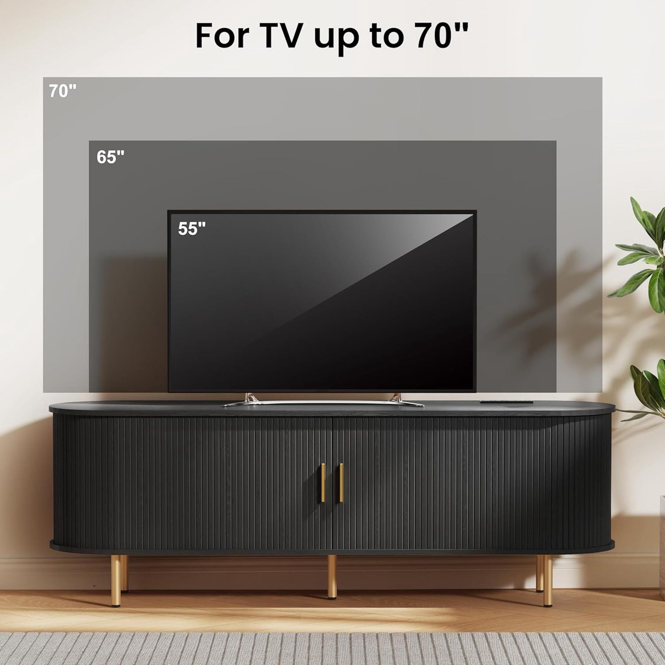 AISWORD 63 Inch TV Stand with Power Outlet for TVs up to 70 Inch, Entertainment Center with Storage and Adjustable Shelves, Media Console with Sliding Doors for Living Room, Black
