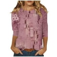 thumbnail image 2 of Hauts pour Femmes Mode Féminine T-shirt Imprimé Ample Blouse à Manches 3/4 Col Rond Hauts Décontractés Hauts à Manches 3/4 pour Femmes en Liquidation, 2 of 5