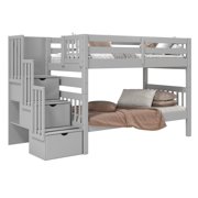 Bedz King Stairway Bunk Beds Twin over Twin with 3 Drawers in the Steps, Gray