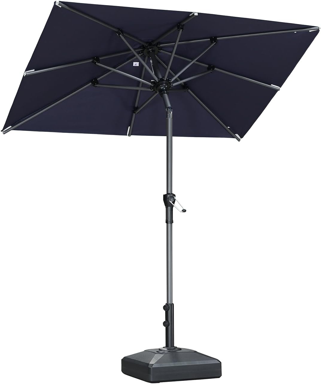 PURPLE LEAF 6' x 4' Rectangular Outdoor Table Umbrella with Crank and Tilt, Aluminum Frame Patio Market Sun Umbrella, 8 Sturdy Ribs, Navy Blue
