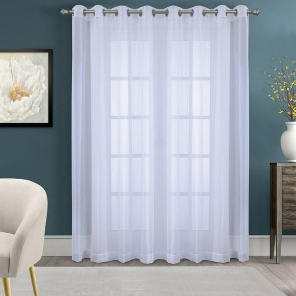Loft Living Crystal, panneau de rideau faux lin diaphane à grande largeur à oeillets 112" x 95", blanc