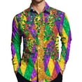 thumbnail image 5 of Fgvctg Mardi Gras Button Up Shirt Men Carnival Party Long Sleeve Cotton Button Down Shirts Casual Mask Print Collared Blouse Oversized Business Casual Tops Saffron L, 5 of 5