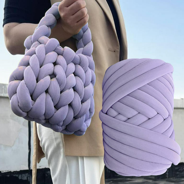 250g Chunky Yarn Jumbo Tubular Yarn Crocheting DIY Length 65.6ft Tube Giant Yarn Bulky Yarn Arm Knit Yarn for Rug Making Blanket Pillow , Violet, Size