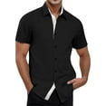 thumbnail image 3 of BOBOGOJP Button Down Shirt Men Cotton Regular Fit Short Sleeve Shirts,Black XXL, 3 of 5