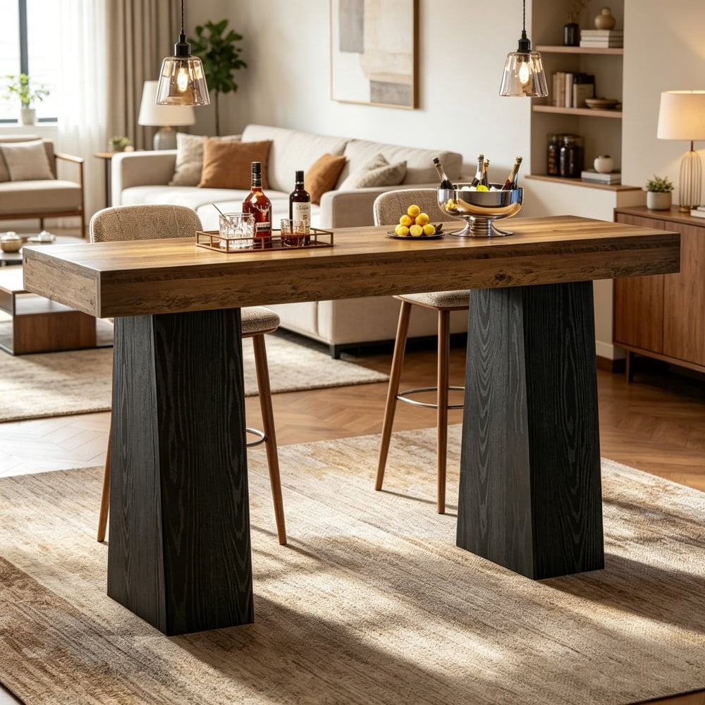 63 Inch Counter Height Bar Table, 37in Pub Table with 4.3in Thick Waterproof Scratchproof MDF Top, Home Bar Dining Table for Party & Snack