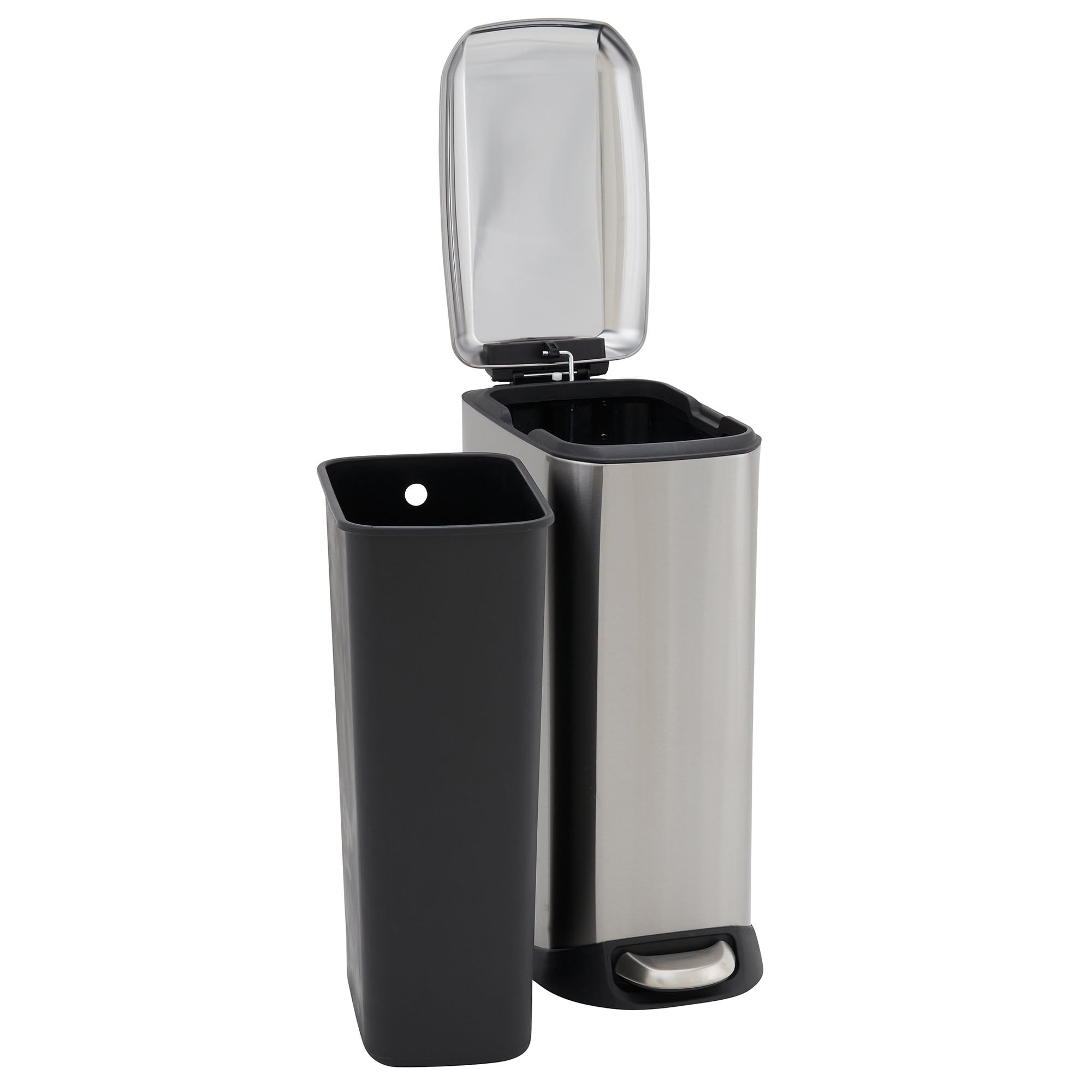 Design Trend Oval Slim Stainless Steel Step Trash Can with Soft Close Lid | 20 Liter / 5 Gallon, 16.26" L x 21.73" W x 9.25" H, Silver