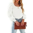 thumbnail image 5 of Women's White Flower Puff Sleeve Ribbed Knit Top, 5 of 5