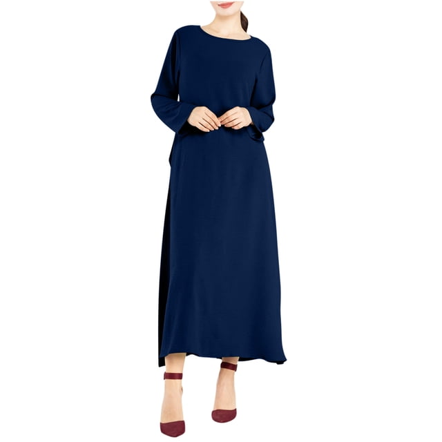 Erwazi Robe Tunique d'Automne pour Femmes Décontractée Ample à Manches Longues Col Rond Fluide Robes Longues Maxi