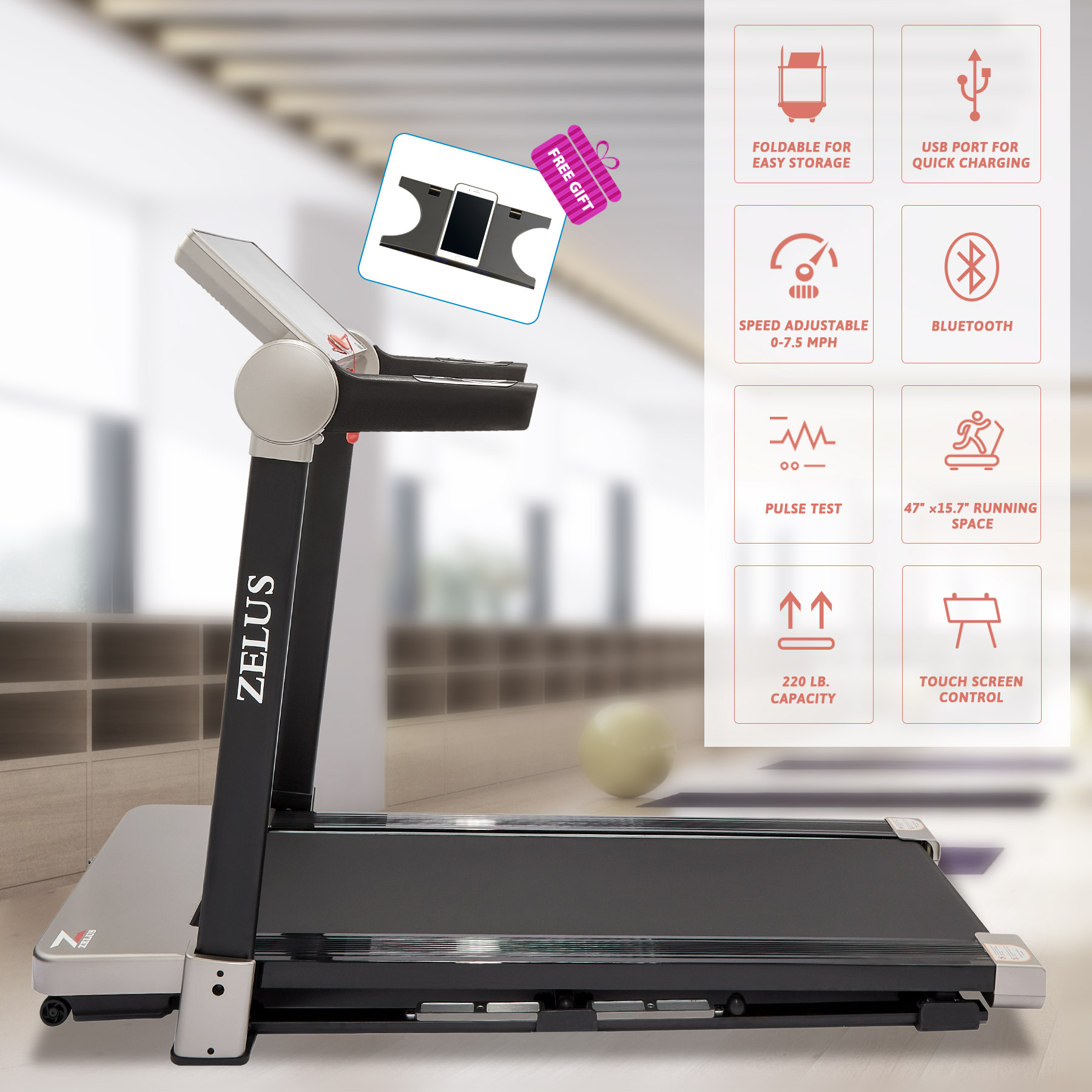 Motorized Treadmill Fitness Health Running Machine Equipment for Home Foldable 43.3" x 15.7" MP3 Compatible & Incline Design