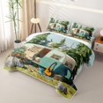thumbnail image 3 of Manfei Kawaii Camper Quilt King 3 Pieces,Cute Adventure Car King Coverlet Set,Turquoise Green,1 Bedspread and 2 Pillowcases, 3 of 7