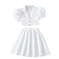 thumbnail image 2 of Zpanxa Big Girl Summer Clothes 2 Piece Set Short Sleeve V Neck Chiffon Cami Tops with Elastic Waist Flowy Semi Sheer Skirt Soft Comfy Sweet Matching Outfits for Girls Ages 8-13 Years Daily Wear, 2 of 8