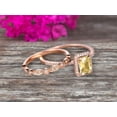 thumbnail image 5 of Halo Art Deco 2.25 Carat 7x5mm Emerald Cut Champagne Diamond Moissanite Wedding Set Bridal Ring Engagement Ring Set On 10k Rose Gold Stacking Matching Band Anniversary Gift, 5 of 5